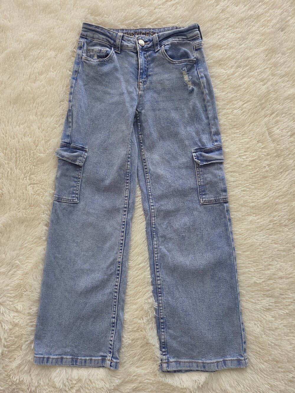 Justice Wide Leg Low Rise Cargo Blue Jeans Girls Size 12